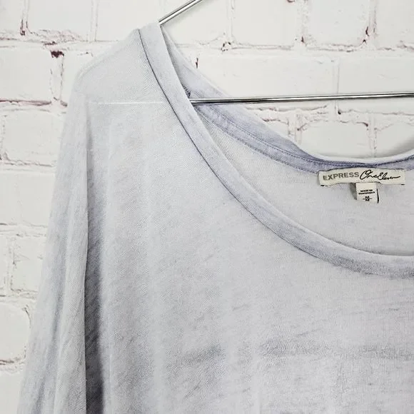 EXPRESS One Eleven Baby Blue Space Dye 3/4 Sleeve Boatneck Semi Sheer Tunic Top - Picture 2 of 5